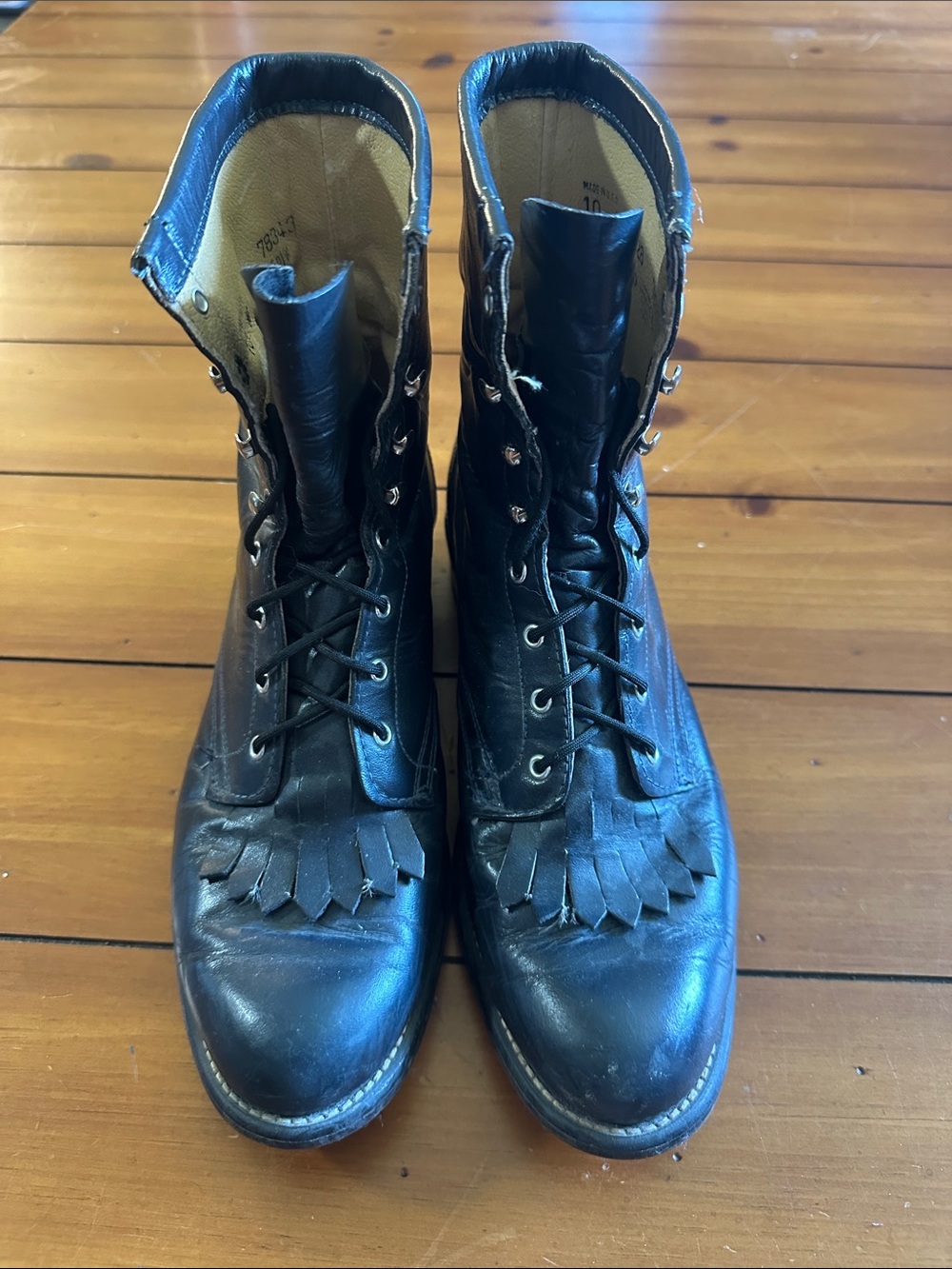Women’s Laredo Navy Leather Lace-Up Boots with Fringe Kiltie